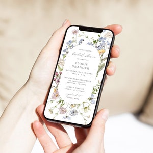 Electronic Bridal Shower Invitation, Wildflower Digital Bridal Shower Invite, Bridal Shower Evite, Phone Invitation Template, Editable 07A
