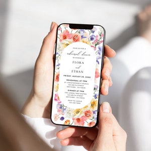 Floral Rehearsal Dinner Invitation Digital Rehearsal Invite with Flowers, Electronic Rehearsal Evite by Text, Summer, Editable Template 24A