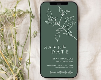 Sage Digital Save the Date, Electronic Save the Date Minimal, Modern Save the Date for Phone, Editable Save the Date by Text Template 15C