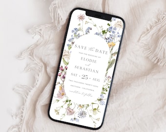 Digital Save the Date Wildflower, Save the Date Electronic, Save the Date for Phone, Floral Save our Date, Editable Save Date Template, 07A