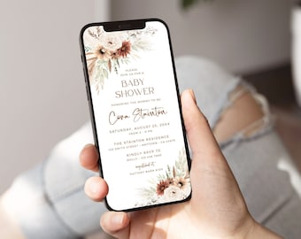 Digital Baby Shower Invitation, Terracotta Boho Baby Shower Evite, Electronic Invitation, Neutral Shower Evite Editable Evite Template, 03A