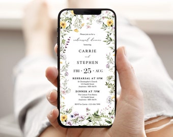 Electronic Rehearsal Dinner Invitation Wildflower, Digital Rehearsal Invitation Wildflower Rehearsal Evite Phone Editable Evite Template 01A