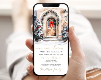 Electronic New Home for Christmas Template, Digital Moving Announcement Holiday Card, New Address, C12