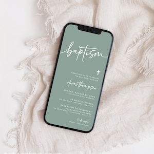 Electronic Baptism Invitation Boy, Sage Green Baptism Invite Digital, Modern Christening Evite Boy, Naming Day Editable Evite Template 02C