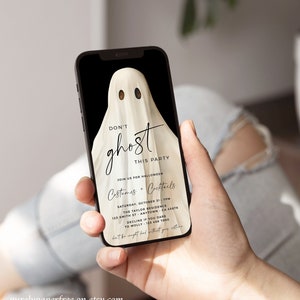 Don&#39;t Ghost this Party Halloween Invitation Template Digital Costumes and Cocktails Invite for Phone, Electronic Ghost Evite, Editable 34B