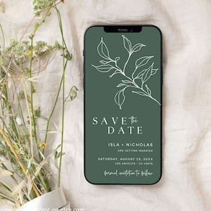 Sage Digital Save the Date, Electronic Save the Date Minimal, Modern Save the Date for Phone, Editable Save the Date by Text Template 15C