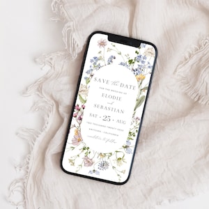 Digital Speichern Sie das Datum Wildflower, Speichern Sie das Datum elektronisch, Speichern Sie das Datum für Telefon, Floral Speichern Sie unser Datum, bearbeitbar Speichern Sie die Datumsvorlage, 07A