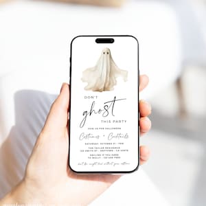 Digital Don&#39;t Ghost this Party Halloween Invitation Template Electronic Costumes and Cocktails Invite for Phone, Ghost Evite, Editable 34A