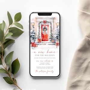 Digital New Home for the Holidays Template, Electronic Moving Announcement Christmas Card, New Address E Card for Phone New Home by Text C11