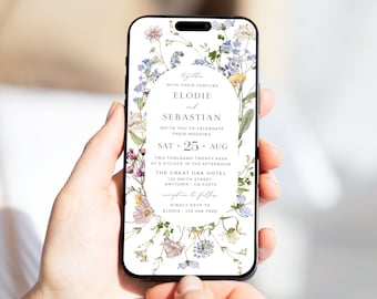 Wildflower Digital Wedding Invitation, Elecronic Wedding Invitation, Wedding Evite Wildflower, Phone Invitation Editable Evite Template 07A