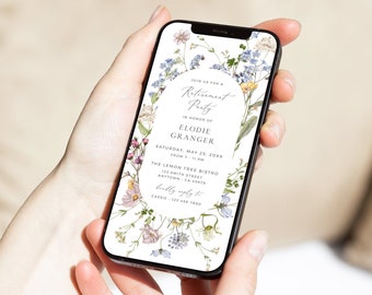 Retirement Party Evite Wildflower, Digital Retirement Invite, Wildflower Retirement Invite Electronic Text, Editable Evite Template, 07A
