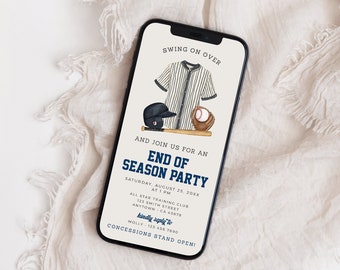 Baseball End of Season Party Invitation for Phone, Digital Baseball Party Invite Electronic Sports Party Evite by Text Editable Template 29A