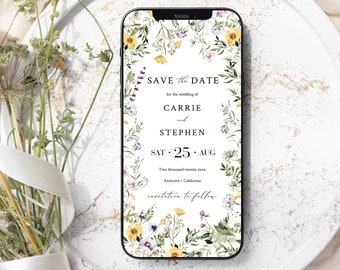 Electronic Save the Date Wildflower, Save the Date Evite, Digital Save the Date Text, Floral Save our Date, Editable Save Date Template, 01A