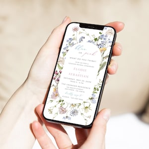 Digital Gender Reveal Invitation Wildflower Electronic Invitation Gender Reveal, Floral Evite for Phone, Blue or Pink Editable Template 07A