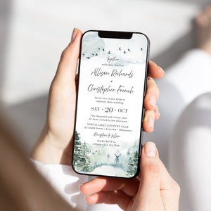 Elektronische Hochzeitseinladung Waldhochzeit laden Digitale Hochzeitseinladung für Telefon Rustikal einladen durch Text Bearbeitbare Evite-Vorlage, 19A