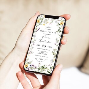 Wildflower Bridal Shower Invitation Digital, Bridal Shower Electronic Invitation, Bridal Shower Evite, Text Invitation Template Editable 01A