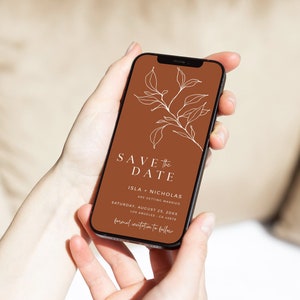 Rust Digital Save the Date, Electronic Save the Date Modern, Minimalist Save the Date for Phone, Editable Save the Date by Text Template 15B