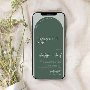 Arch Engagement Invite Sage Green Electronic Engagement Party Invite, Digital Engagement Invitation, Editable Invitation Phone Template, 10A