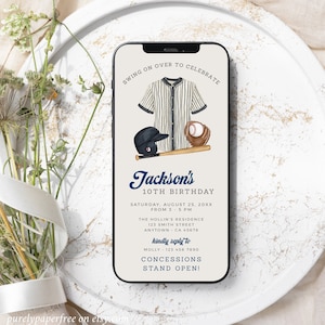 Elektronische Baseball-Geburtstags-Einladung Junge Baseball-Party-Digital-Einladung, Sport-Geburtstag Evite für Telefon, bearbeitbare Evite-Vorlage 29A
