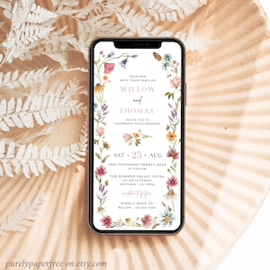 Digital Wedding Invitation Wildflower, Elecronic Wedding Invitation, Wildflower Wedding Evite, Phone Invitation Editable Evite Template, 09A
