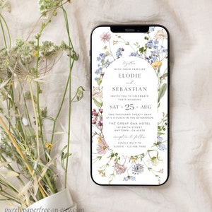 Electronic Engagement Party Invite Wildflower, Digital Engagement Invitation Wildflower Engagement Evite, Floral Editable Evite Template 07A image 2