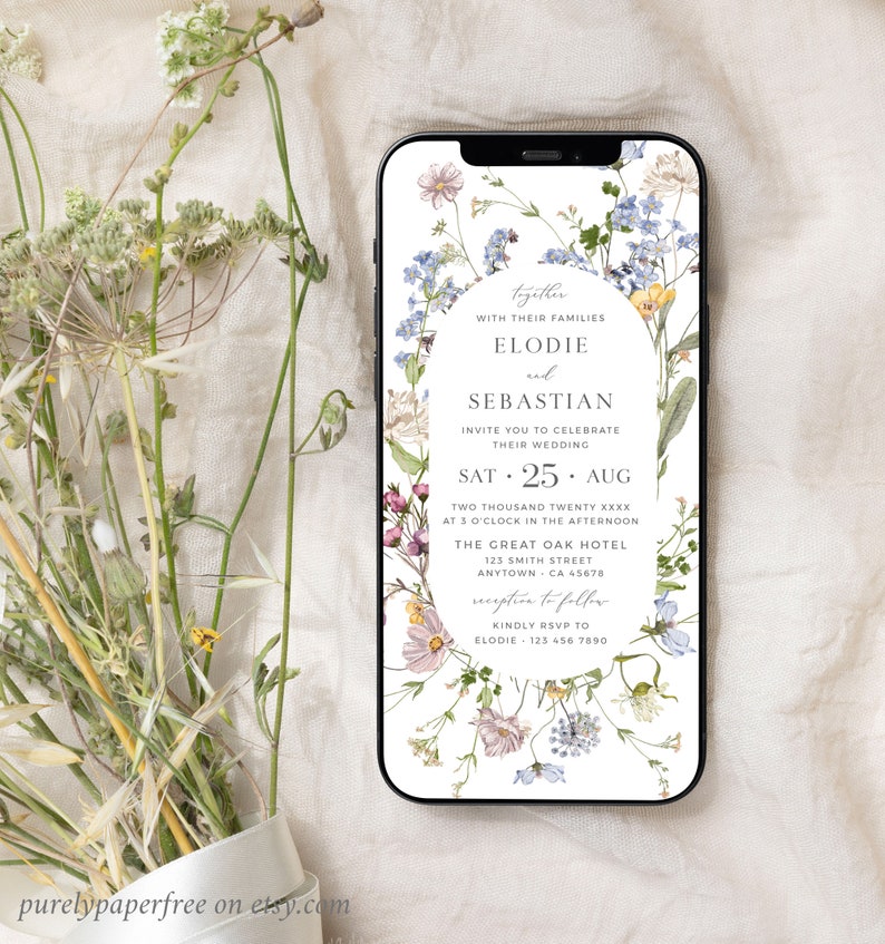 Electronic Engagement Party Invite Wildflower, Digital Engagement Invitation Wildflower Engagement Evite, Floral Editable Evite Template 07A image 2