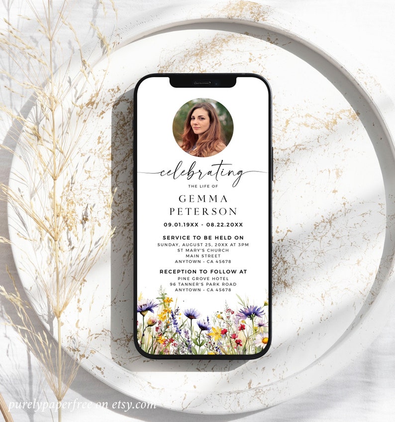 Bright Wildflower Funeral Announcement for a Phone