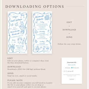 May include: A printable invitation for a bachelorette party with a blue and white color scheme. The invitation features a mermaid, a martini glass, and the text "Tully's Last Splash Bachelorette Weekend".