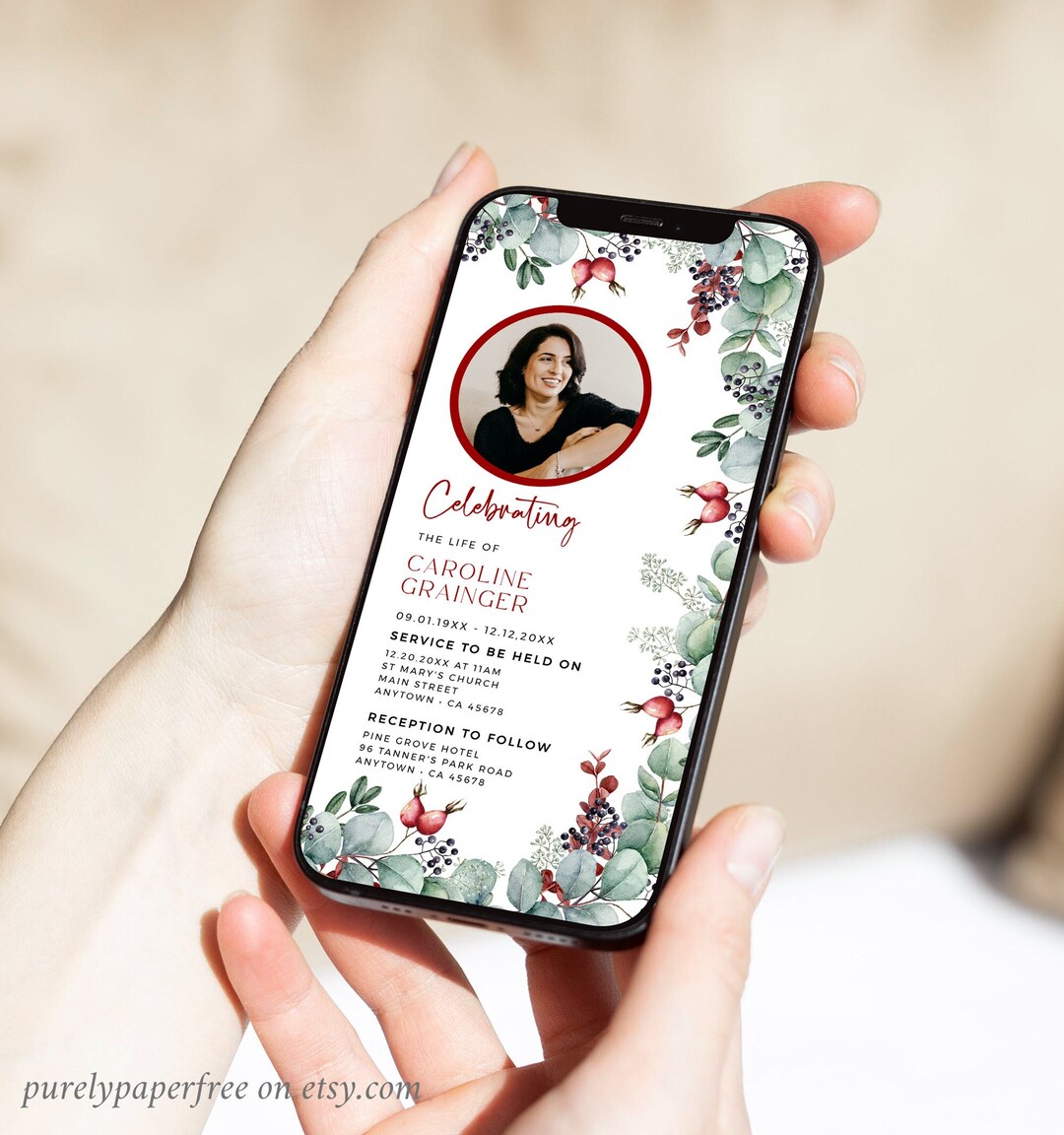 Digital Celebration of Life Invitation With Photo, Electronic Funeral