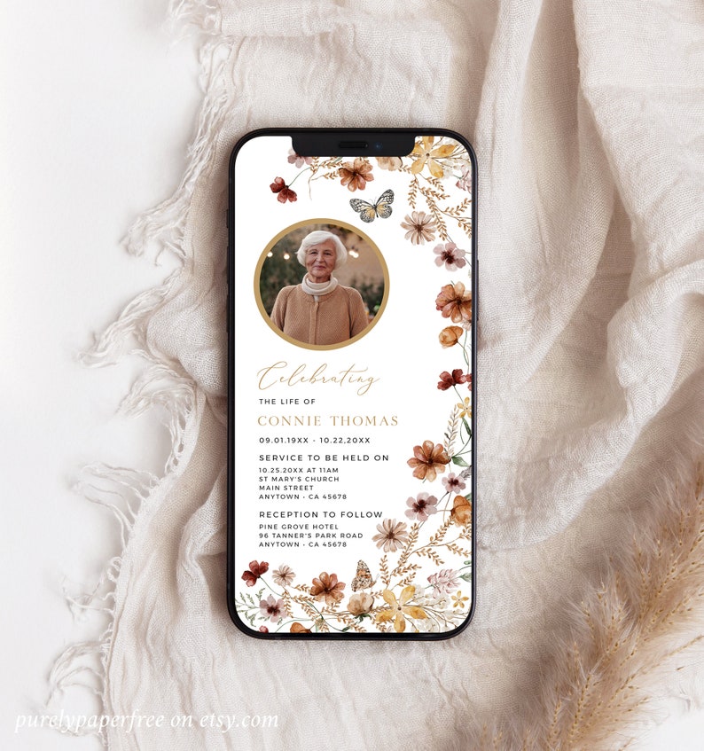 Digital Celebration of Life Invitation Wildflower, Electronic Funeral