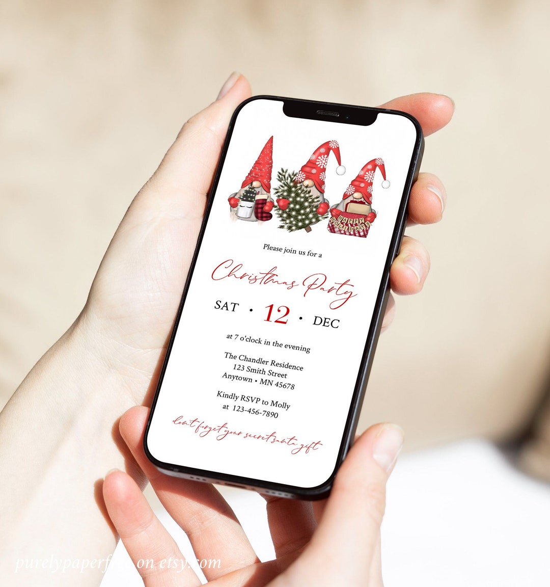 Scandi Einvite Digital Scandi Gnomes Christmas Party Invitation Electronic Gnome ...