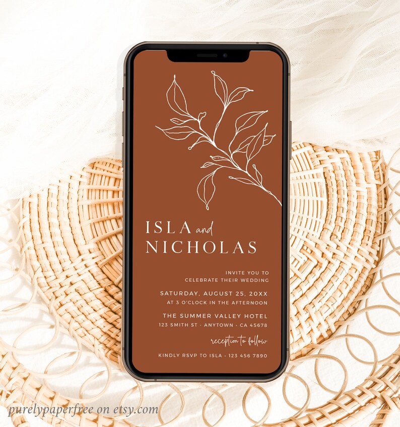 Rust Digital Wedding Invitation Minimal Wedding Invitation - Etsy