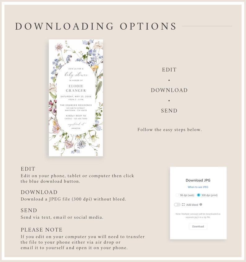 Baby Shower Evite Wildflower Baby Shower Electronic Invite Girl Wildflower Baby Shower Digital