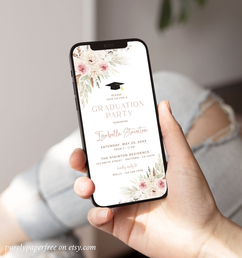 Electronic Graduation Party Invitation Boho Grad Party Invite Text ...