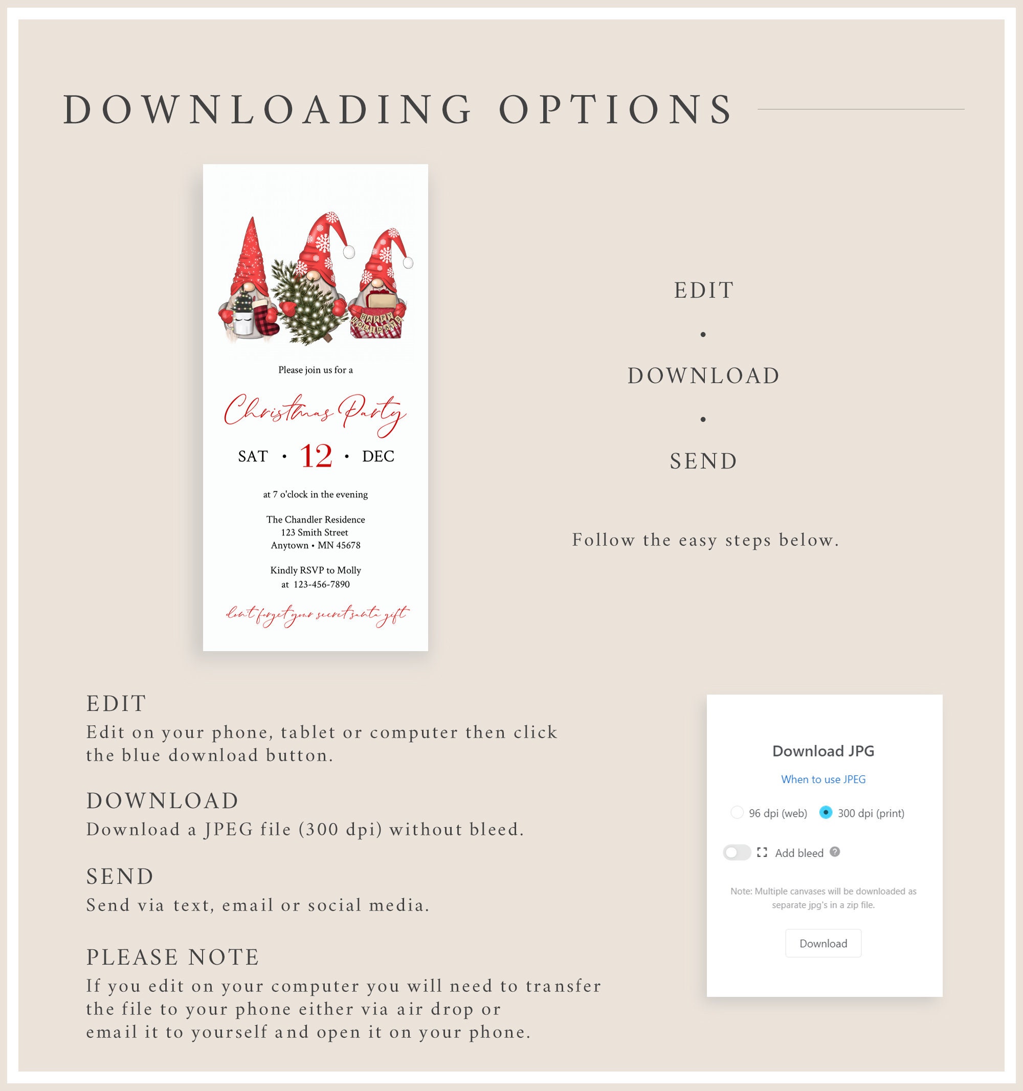 Scandi Einvite Digital Scandi Gnomes Christmas Party Invitation Electronic Gnome ...
