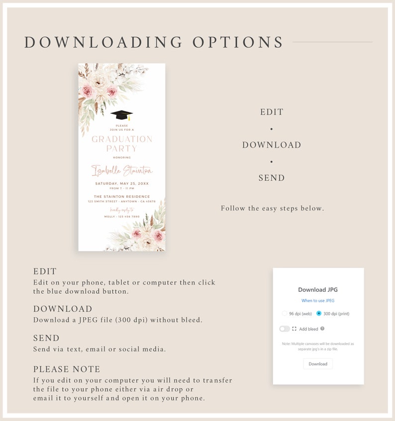 Electronic Graduation Party Invitation Boho Grad Party Invite Text ...