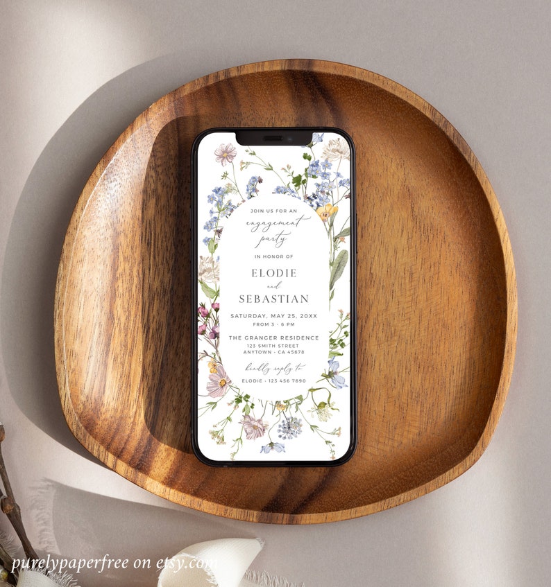 Electronic Engagement Party Invite Wildflower, Digital Engagement Invitation Wildflower Engagement Evite, Floral Editable Evite Template 07A image 3