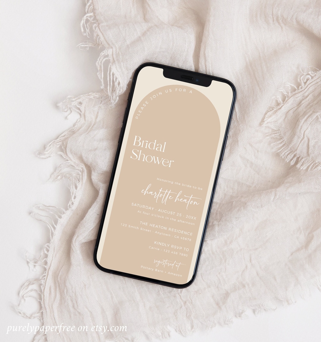 Digital Bridal Shower Invite Taupe, Arch Bridal Shower Evite ...
