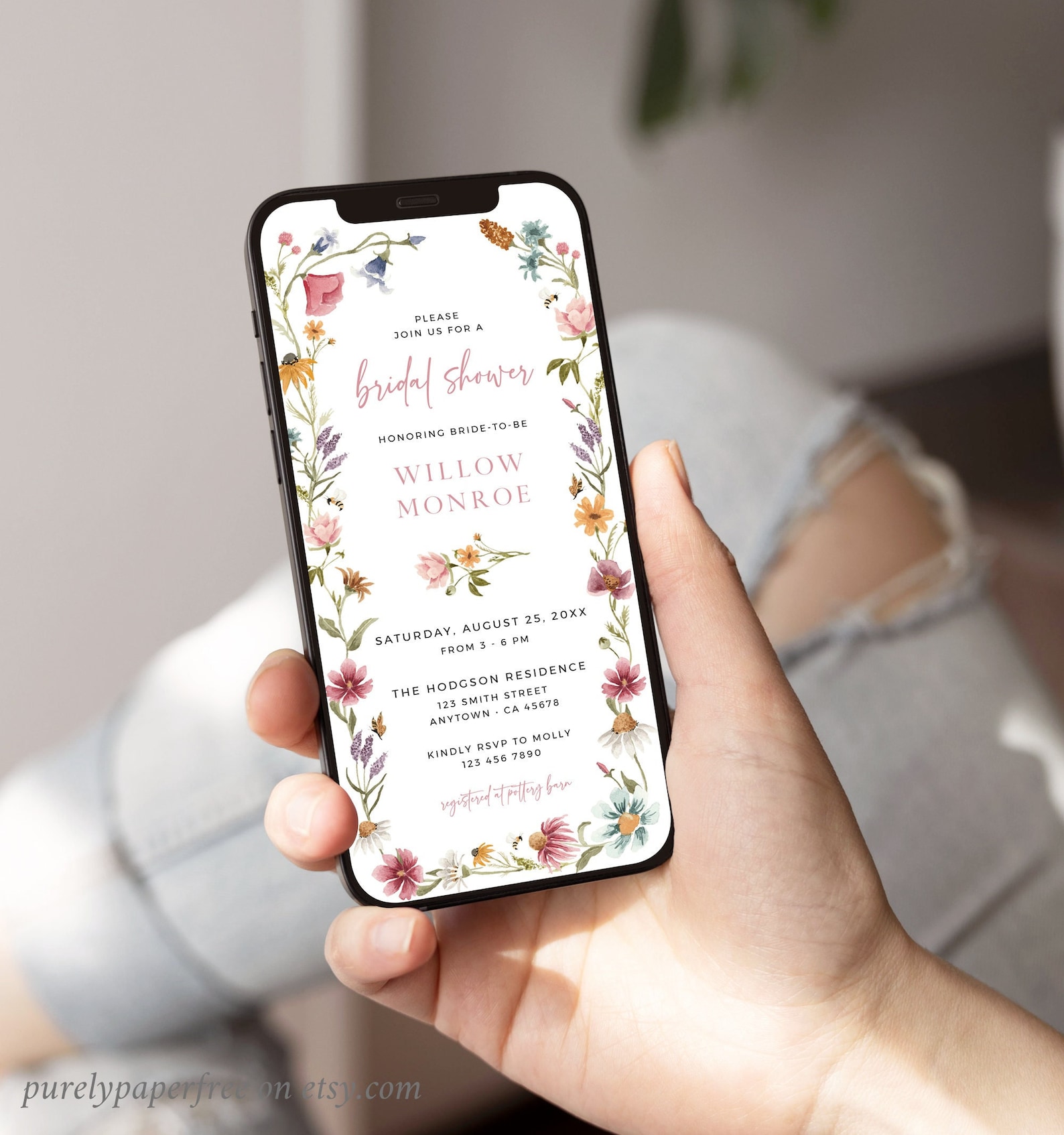Digital Bridal Shower Invitation Wildflower Electronic Bridal Shower ...
