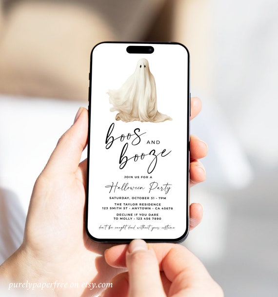 Digital Boos and Booze Halloween Invitation Template Electronic Adult Halloween Party Invite for Phone, Costume Party Evite, Editable 34A