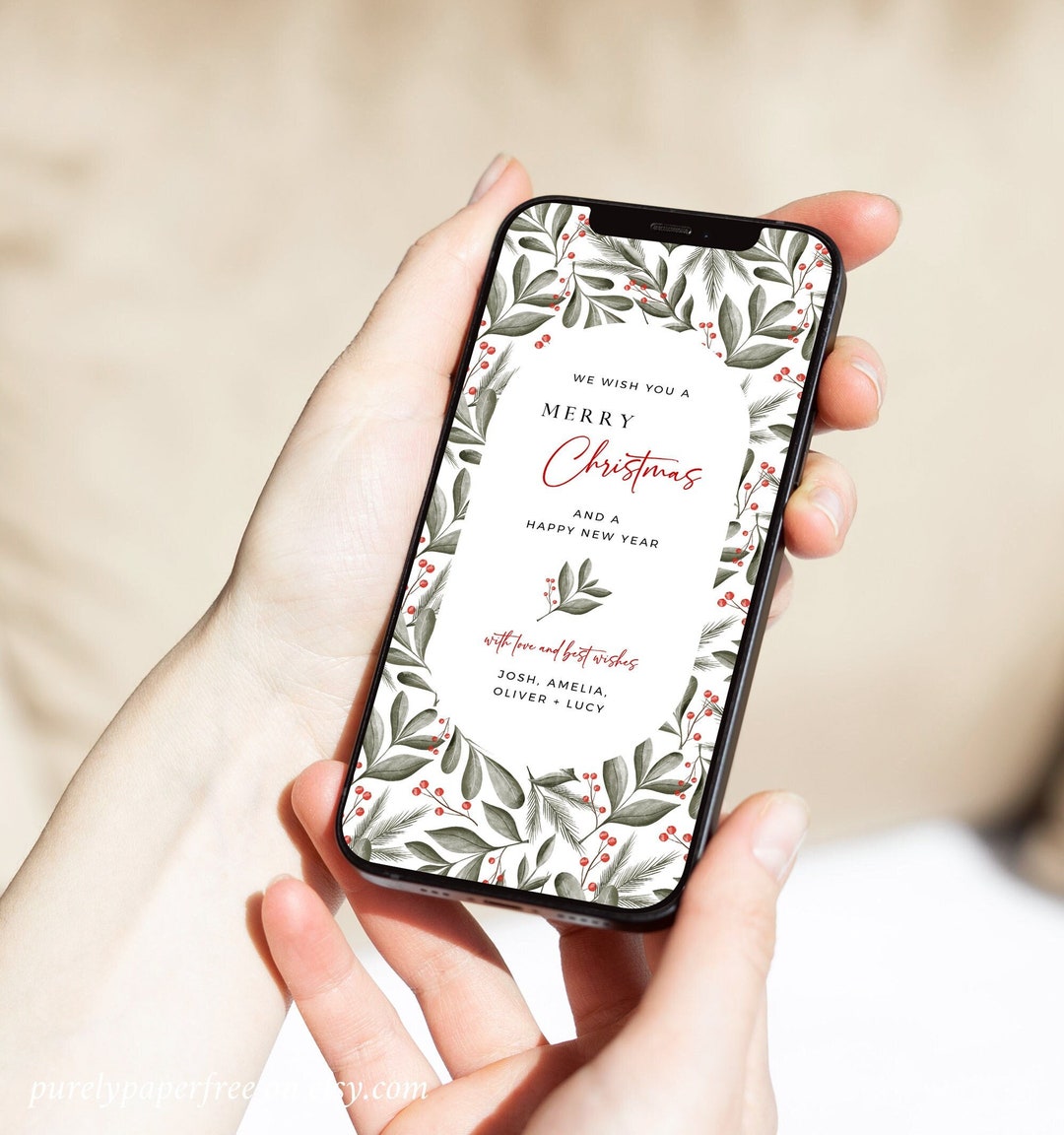 Electronic Holiday Card Template Digital Christmas Card for Phone