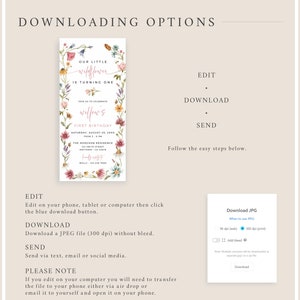 Digital First Birthday Invitation Wildflower Electronic Invitation 1st Birthday, Wildflower Birthday Evite Girl, Editable Evite Template 09A image 4