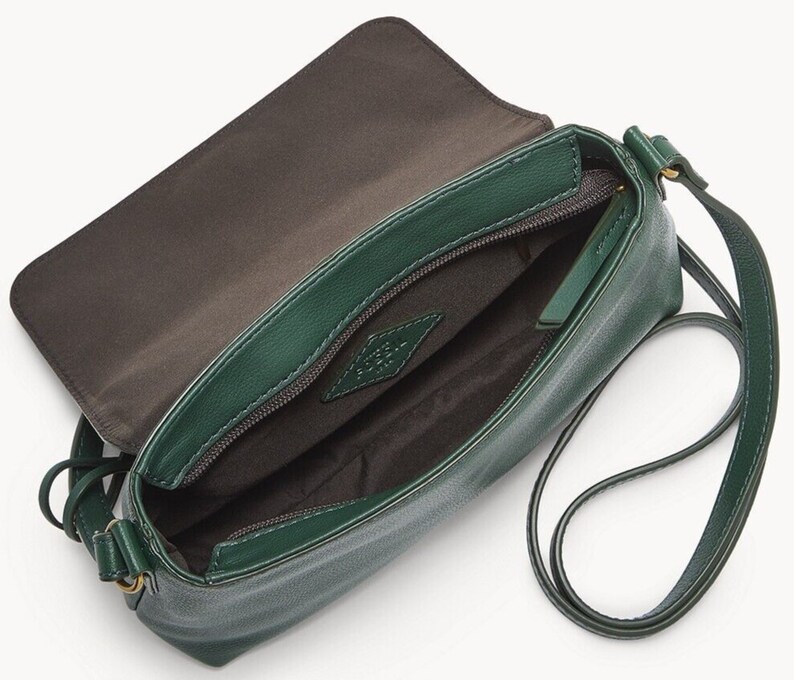Fossil Gabriella Dark Green Leather Flap Crossbody Bag Etsy