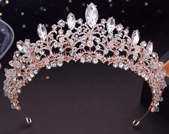 Tiara de cristal Swarovski / Tiara Swarovski de oro rosa / Tiara de boda de cristal de oro / Tiara nupcial de plata / Tiara nupcial de cristal púrpura / Regalo