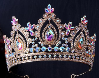 AB Tiaras Bride Jewelry / Wedding Crown / Silver Crystal Bridal Tiara / Wedding Headpiece Jewelry / Rhinestone Tiaras /Red Green Blue Silver