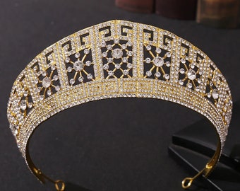 Golden Wedding Crown / Bridal Hair Jewelry / Princess Tiara / Crystal Diamond Headpiece / Headband / Silver Rhinestone Crystal Queen Crown