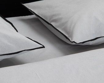 Ropa de cama de lino natural con ribete. Shabby Chic Couture, juego completo de sábanas, funda nórdica, funda de almohada, opción individual y doble