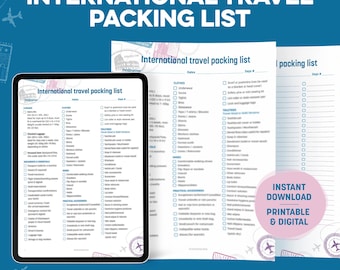 International Travel Packing Checklist PDF – Printable Vacation Planner, Trip Itinerary, Travel Essentials List, Carry-On & Luggage Guide