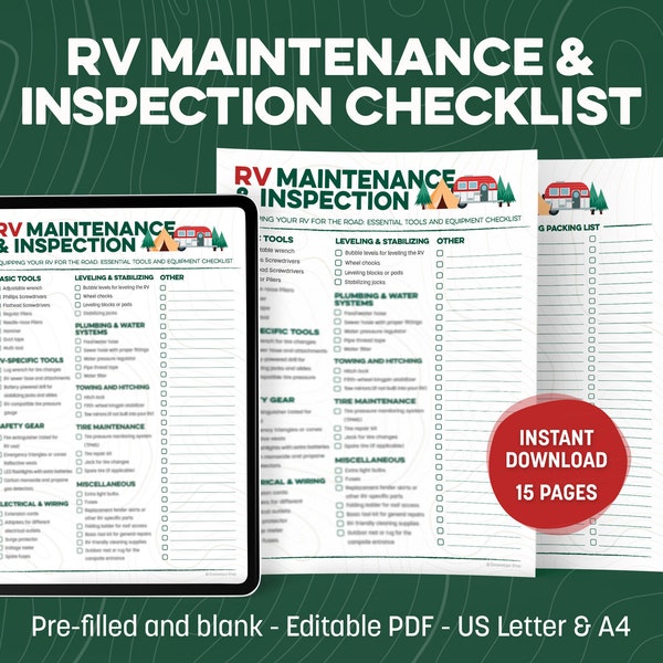 RV Maintenance and inspection Checklist Printable & Digital, Motorhome Camper Planner, Travel Trailer trackers, Camping