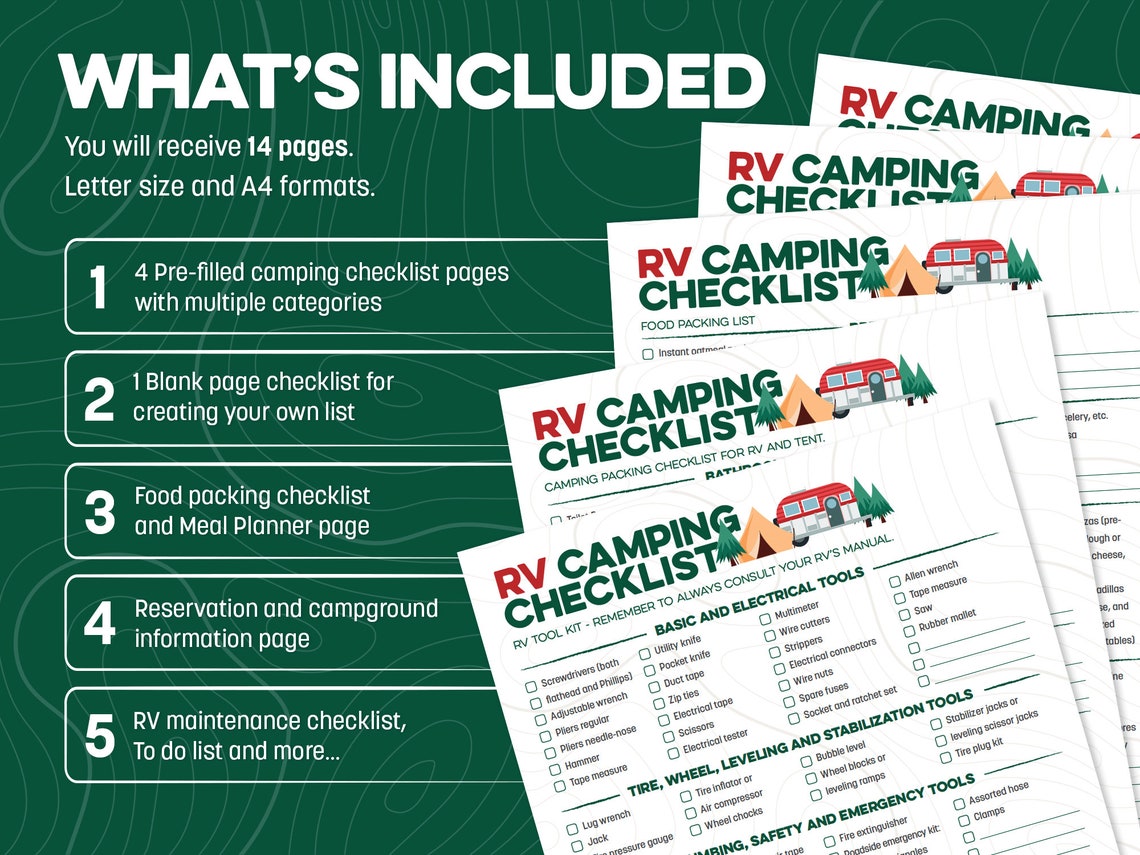 RV Camping Checklist Printable and Digital, Camp Planner/packing ...